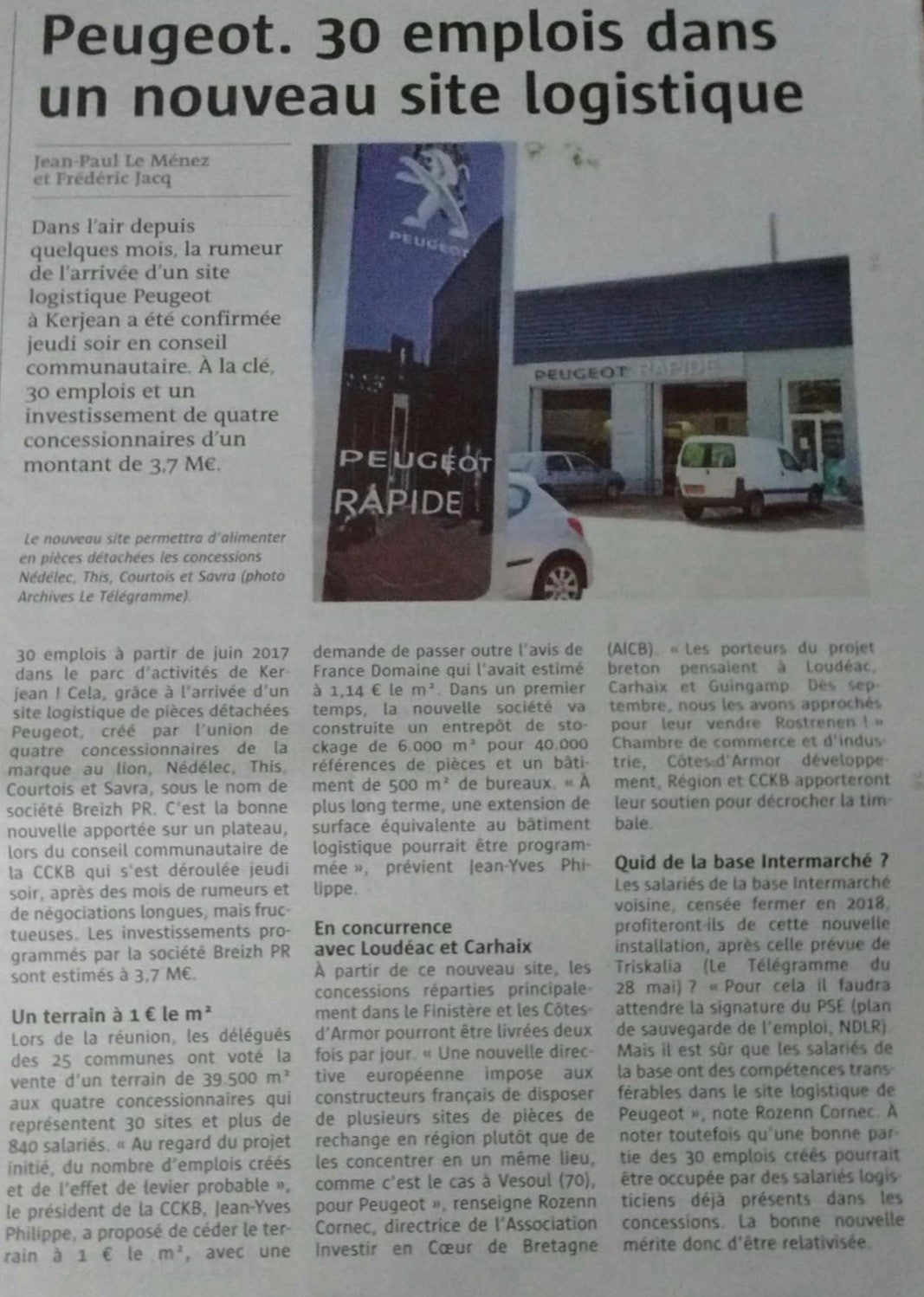 Communiqué de Presse - Peugeot, 30 emplois dans un nouveau site logistique - Le télégramme