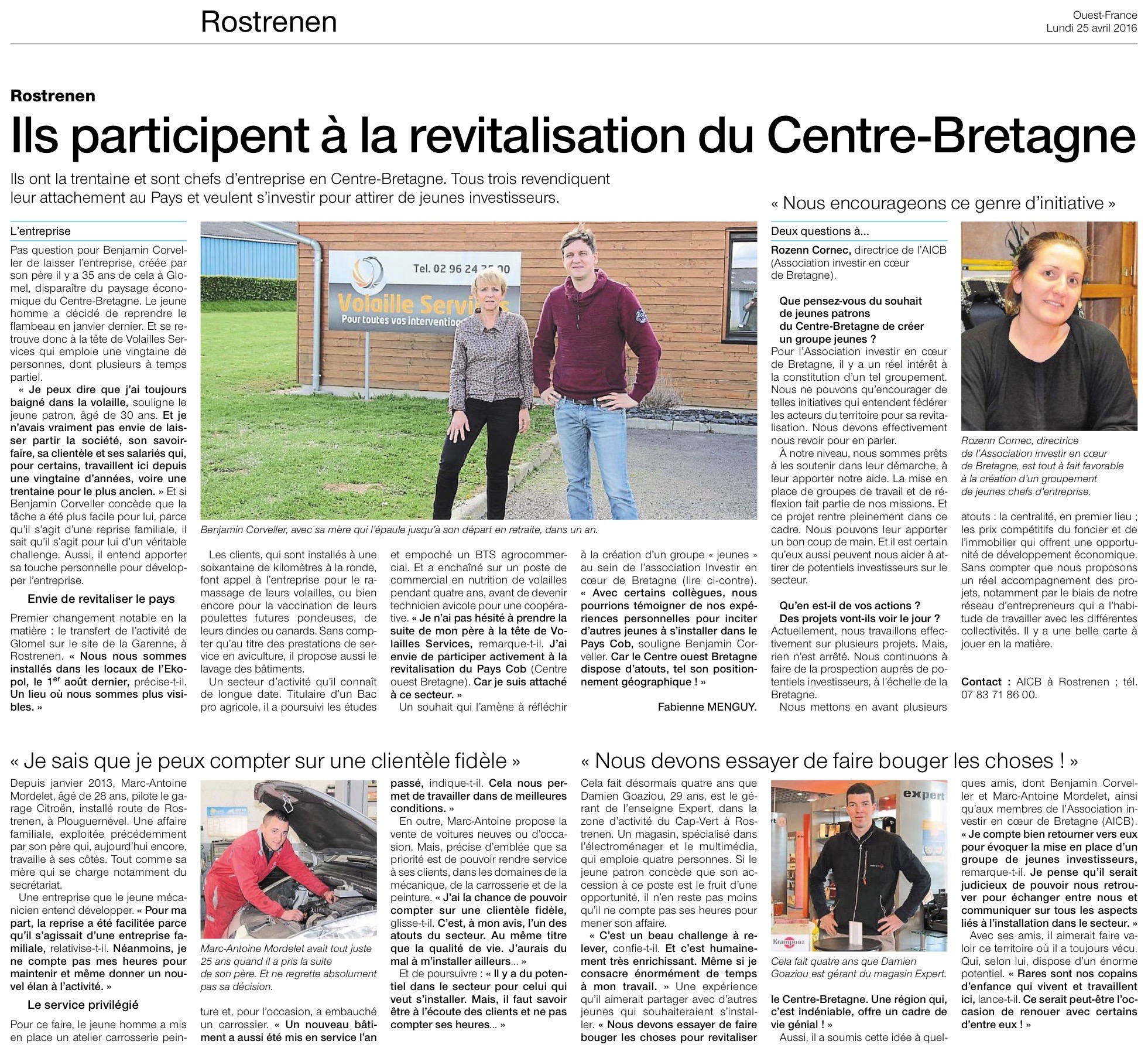 Communiqué de Presse - Rostrenen, ils participent à la revitalisation du centre-bretagne - Ouest France